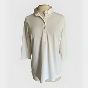 New! PETER MILLAR E4 Moisture Wicking Golf Polo Shirt, 3/4 Sleeve, White, Large